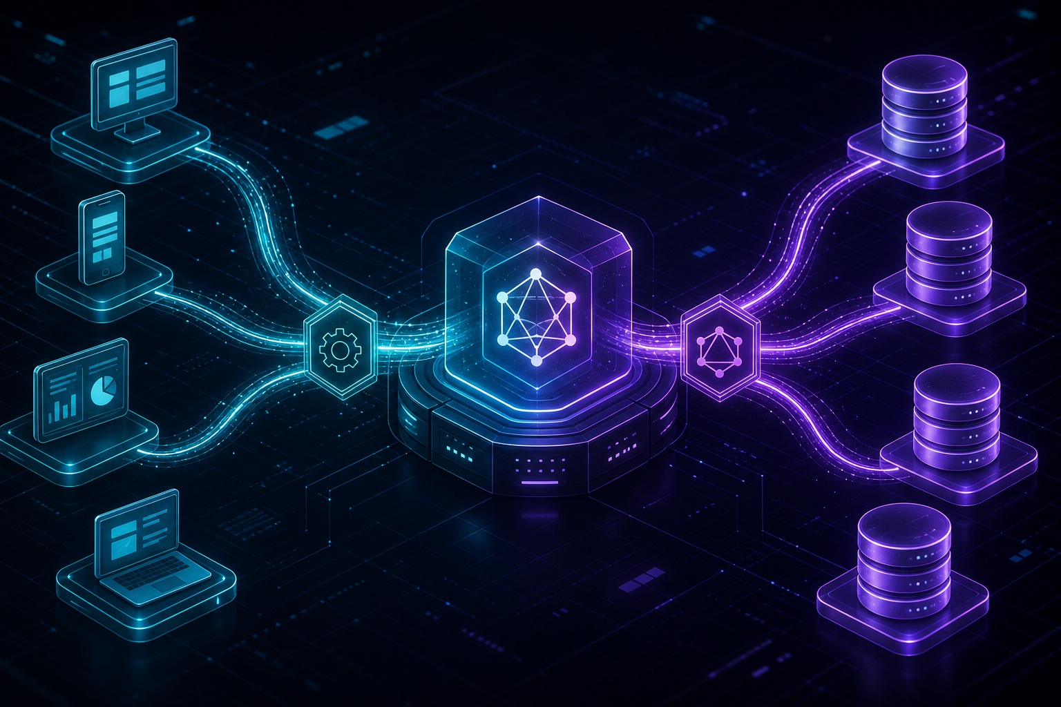 REST and GraphQL API integration layer connecting services and databases
